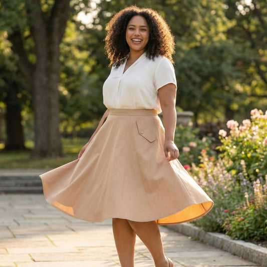 Tatyana Delilah Circle Skirt, Cotton Blend, Vintage Style with Patch Pockets, Full Circle Design, Camel or Red, XS-4X
