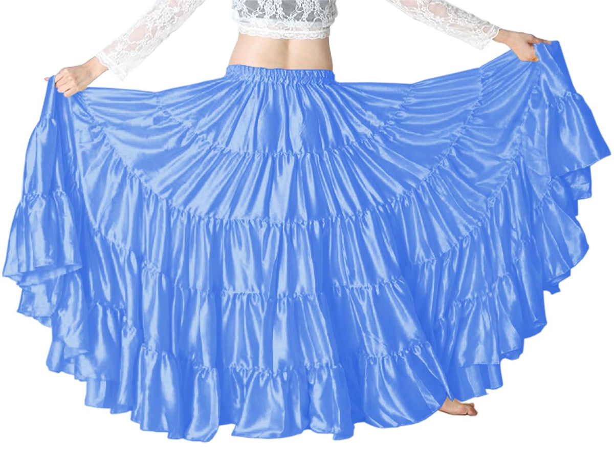 Indian Trendy Women's Satin 12 Yard 5 Tiered Gypsy Belly Dance Skirt Flamenco
