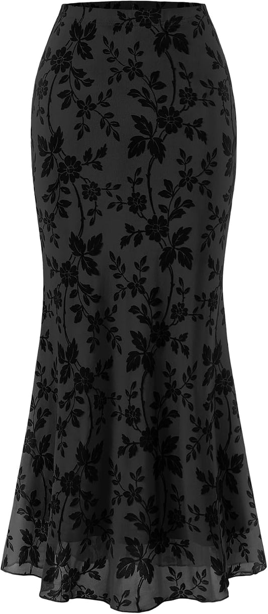 ZESICA Floral Mermaid High Waisted Mesh Maxi Skirts for Women