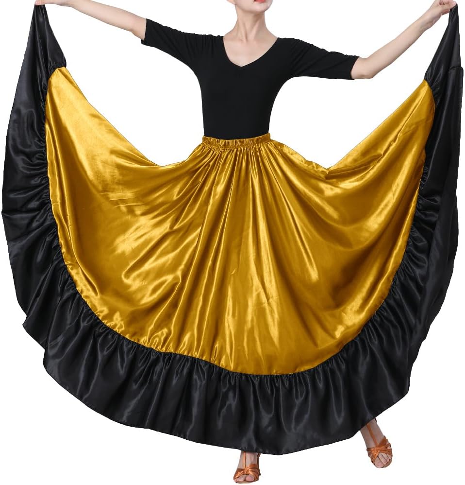 38" Satin Ruffle Long Dance Skirt for Women
