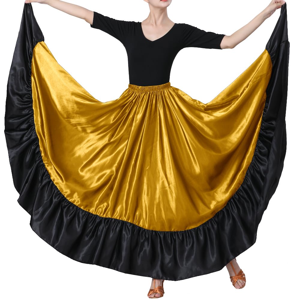 38" Satin Ruffle Long Dance Skirt for Women