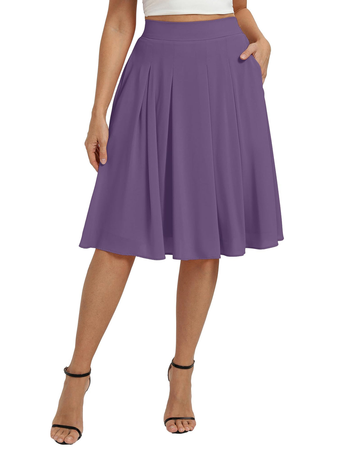 Belle Poque Women Pleated A Line Skirt Below Knee Length