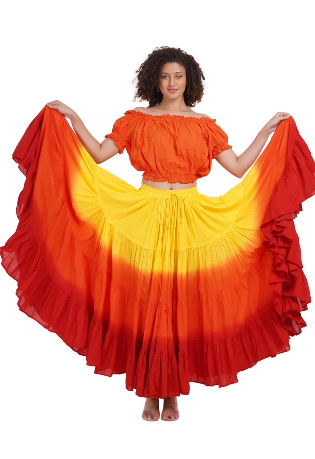 Wevez Women’s 40 Inch Cotton Full Circle Elastic Waist Tribal Fusion Belly Dance A Line Plus Size Maxi Skirt
