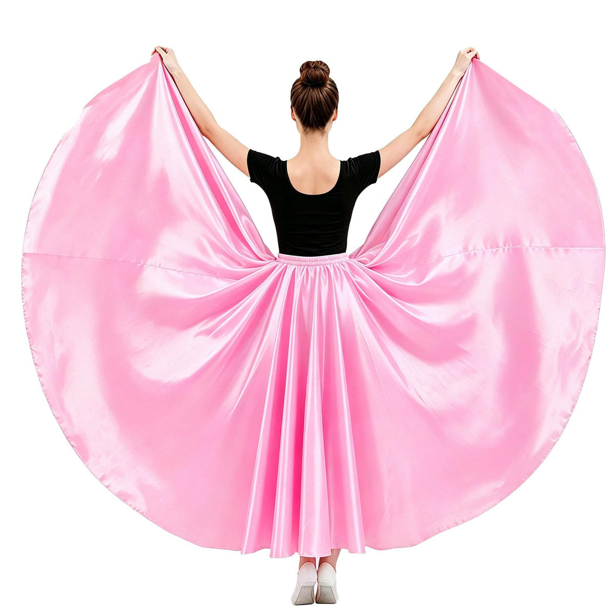 Womens Satin Long Maxi Dance Skirt with 360 & 540 Degrees for Performance Daily Wear