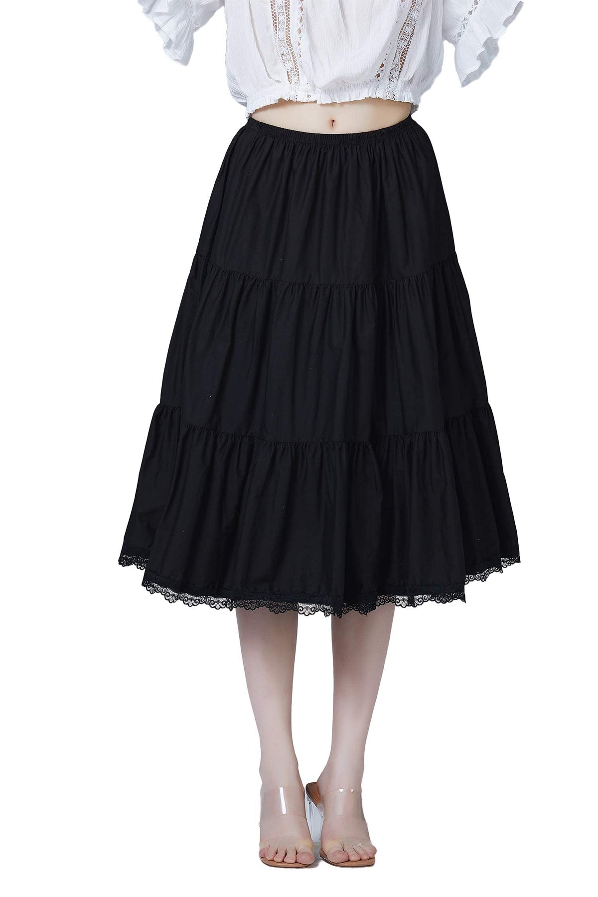 BEAUTELICATE Women 100% Cotton Skirt 3 Tiered A-Line Retro Medieval Skirt