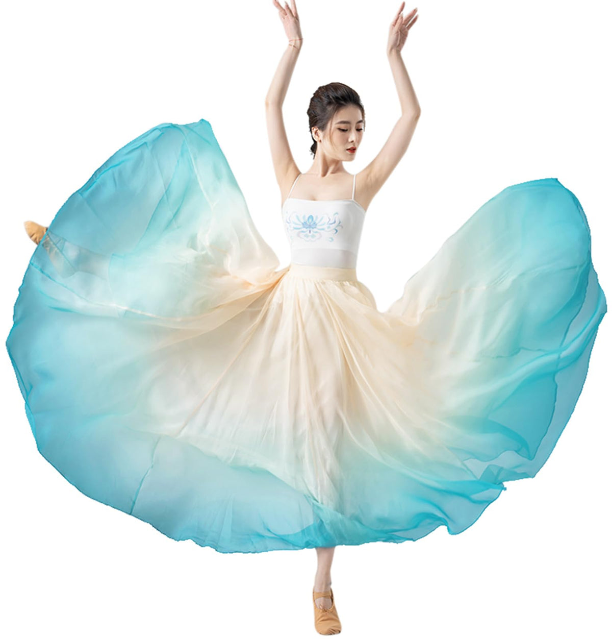 Z&X Women's Lyrical Dance Skirt Gradient Color Chiffon Long Swing Sheer Wrap Skirts for Modern Ballet Performance