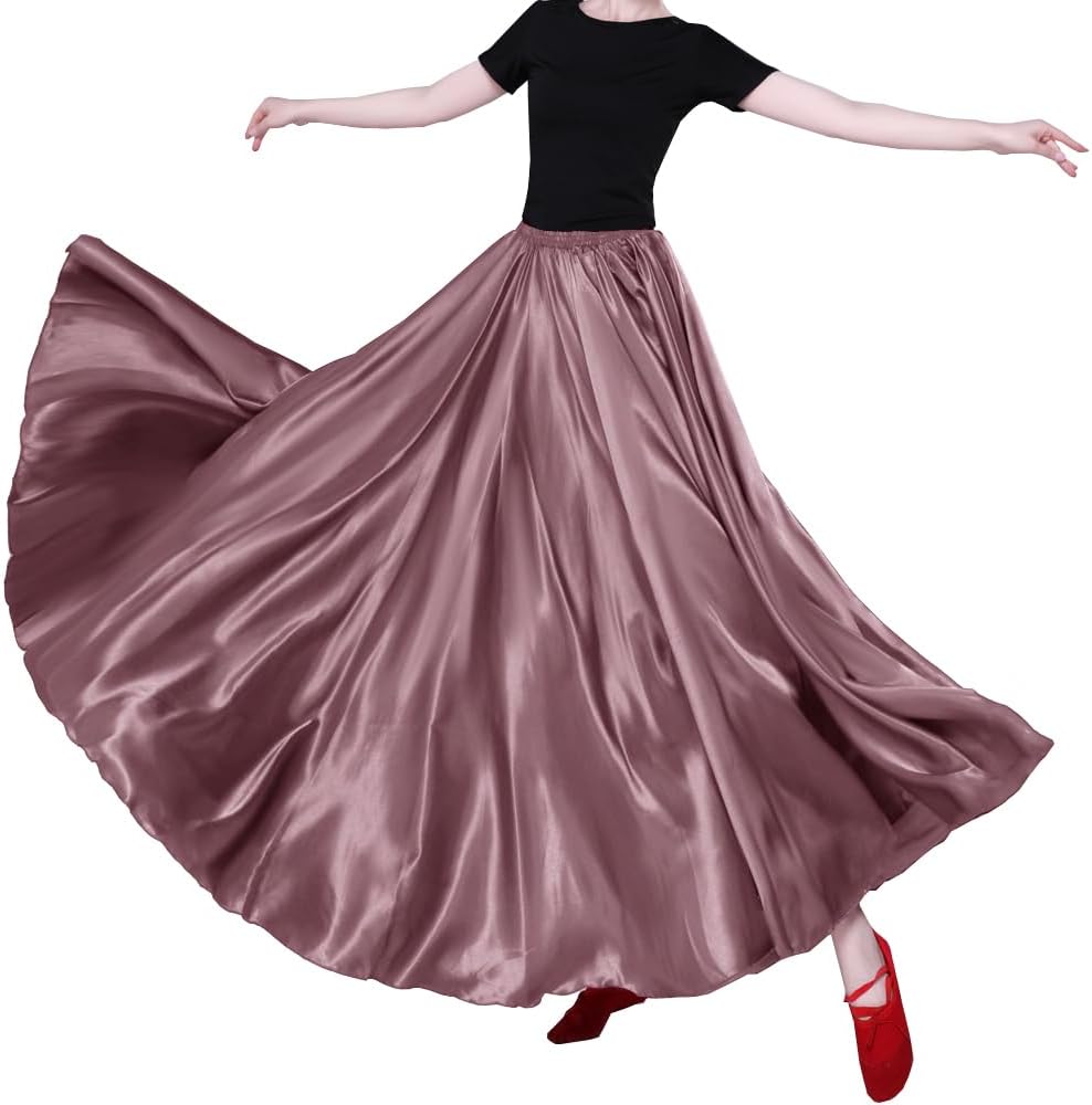 Women Long Tulle Shiny Satin Maxi Flowy Dance Skirt