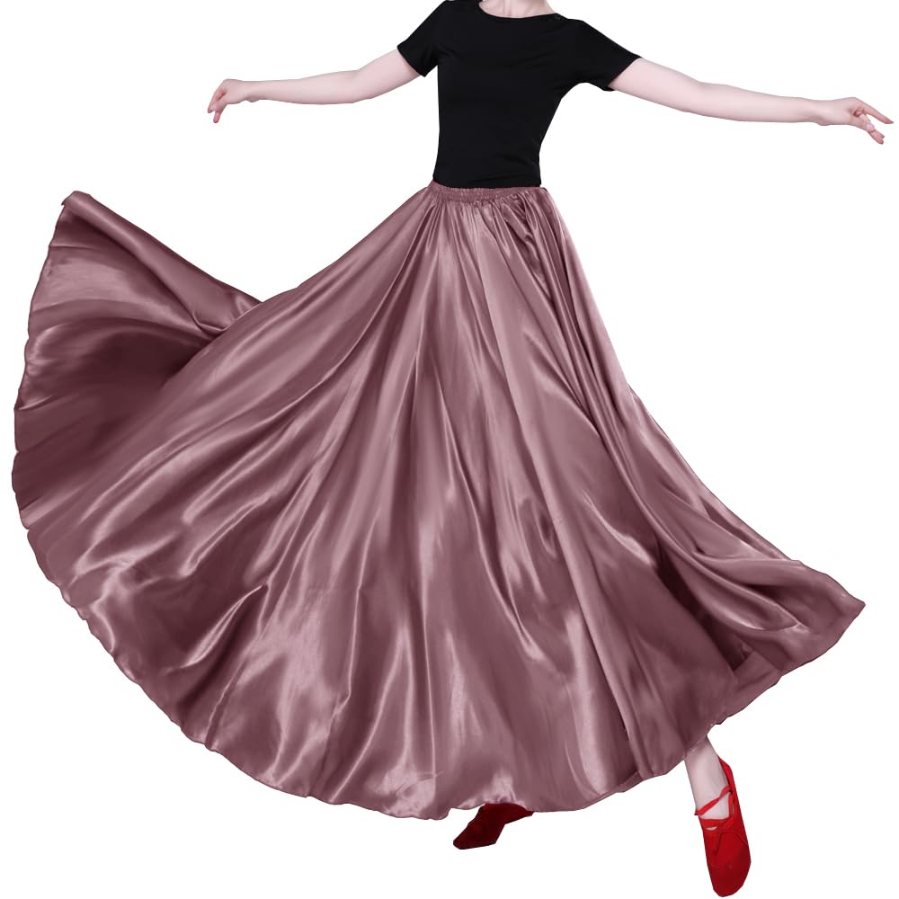 Women Long Tulle Shiny Satin Maxi Flowy Dance Skirt
