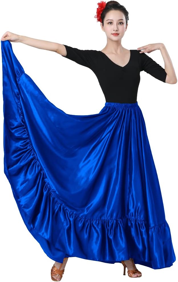 SANCAN Ruffle Long Full Folklorico Mexican Bomba y Plena Dance Skirt for Women