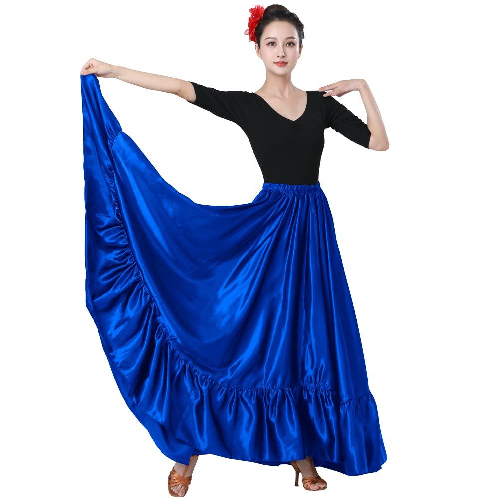 SANCAN Ruffle Long Full Folklorico Mexican Bomba y Plena Dance Skirt for Women