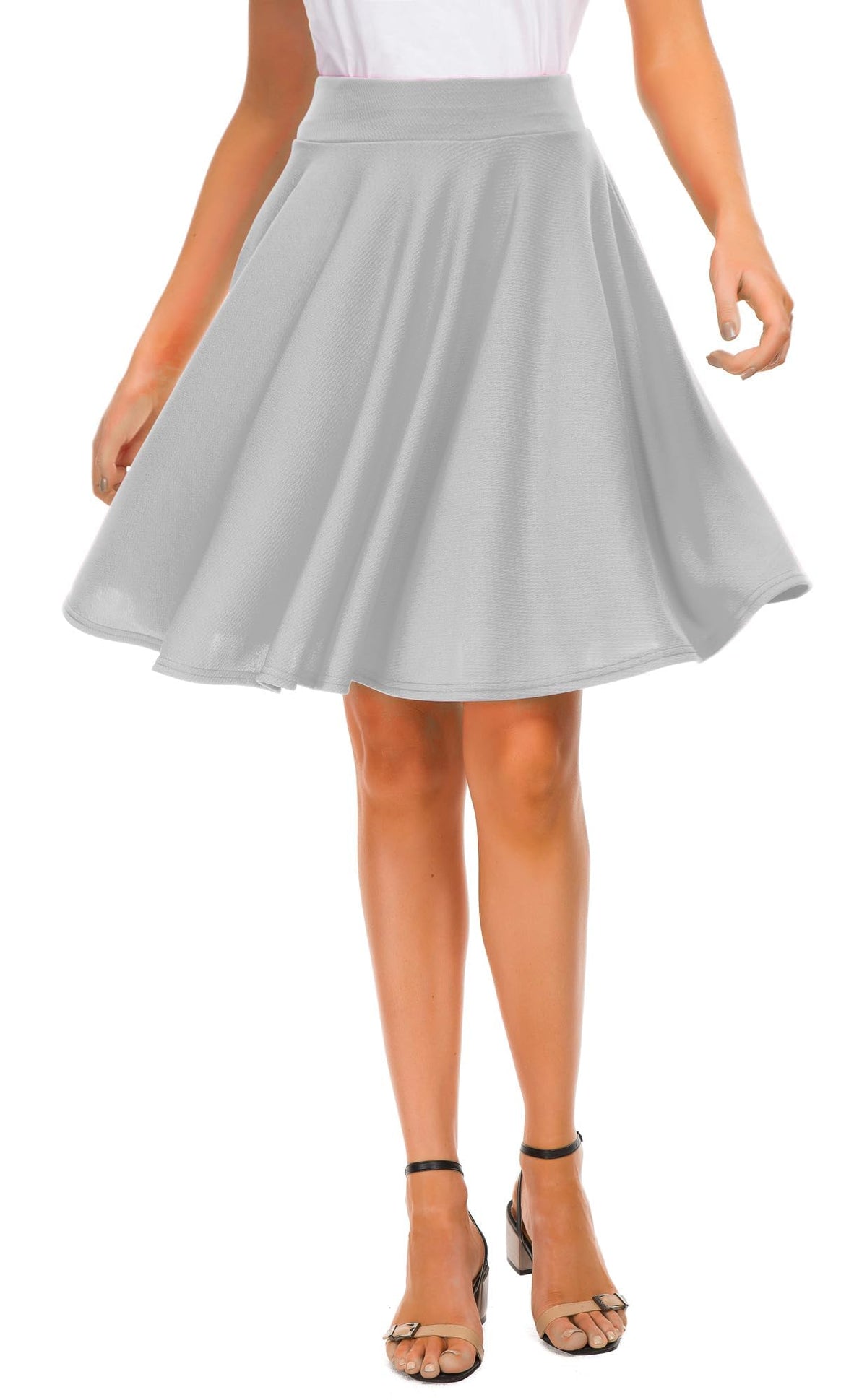 EXCHIC Women's Casual Stretchy Flared Mini Skater Skirt Basic A-Line Pleated Midi Skirt