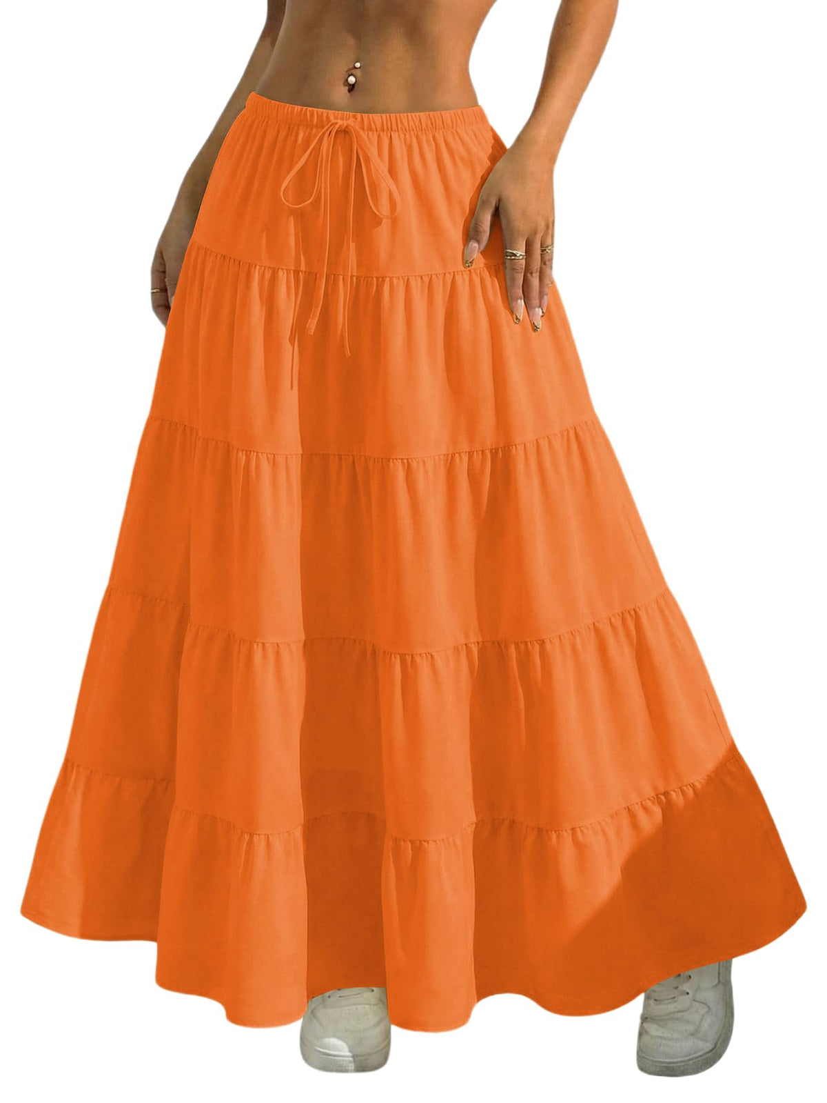 Verdusa Women's Boho Flowy Ruffle Long Maxi Skirt Summer Beach Outfits