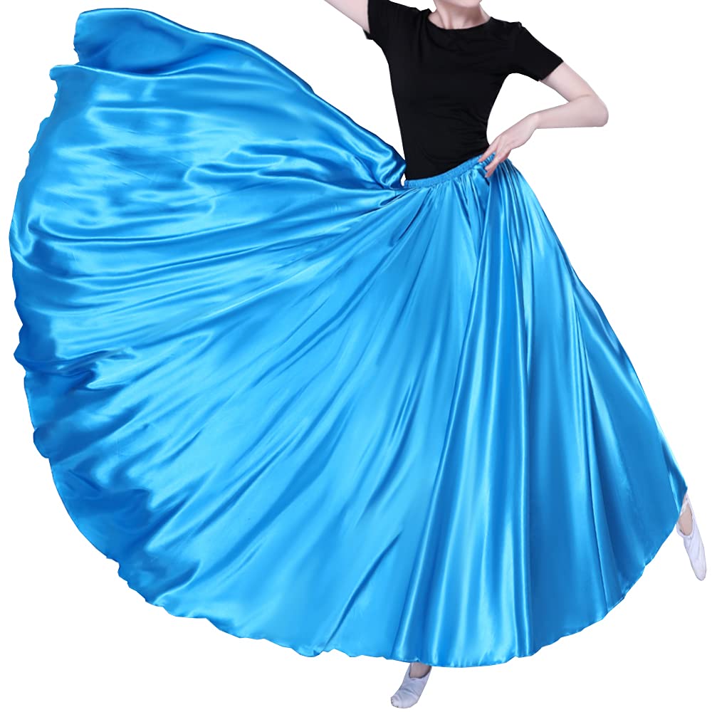 Women Long Tulle Shiny Satin Maxi Flowy Dance Skirt