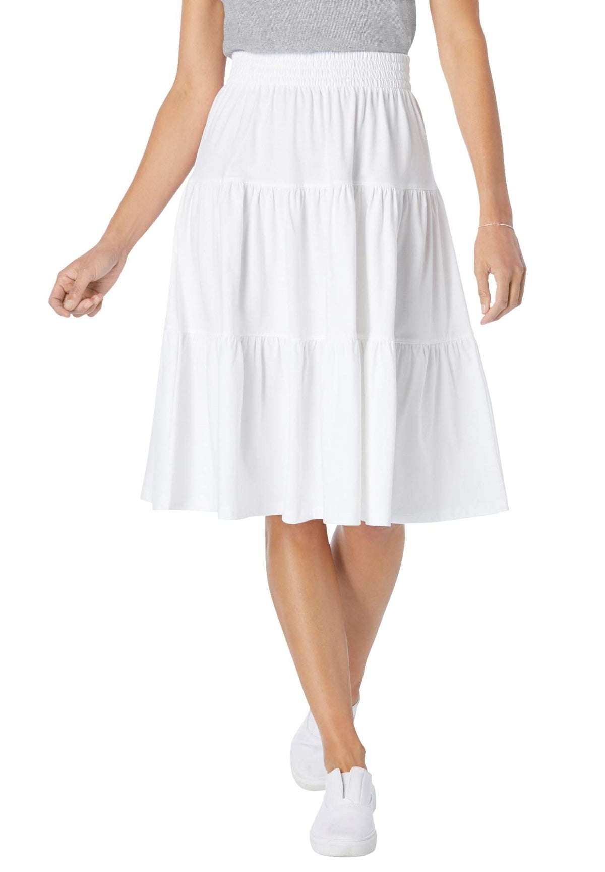Woman Within Elastic-Waist Knit Tiered Skirt