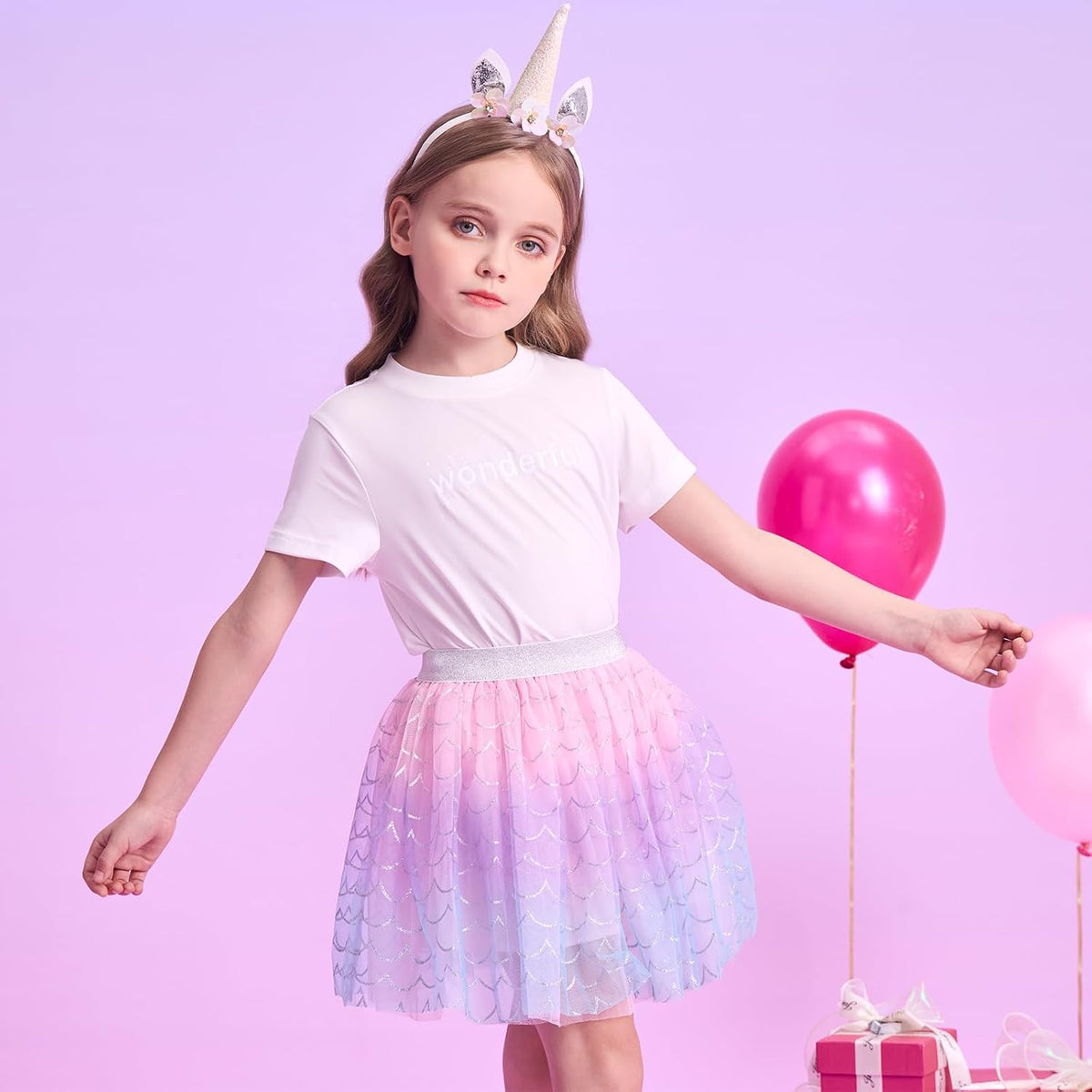 DXTON Kids Girls Tutu Dresses Toddler Rainbow Flower Tulle Skirt