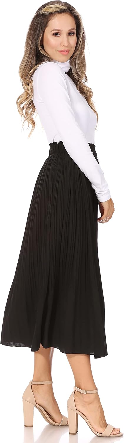 Simlu Pleated Midi Skirts for Women with Pockets, Elastic High Waisted Skirt Reg & Plus Size Womens Summer Skirts Trendy 2023