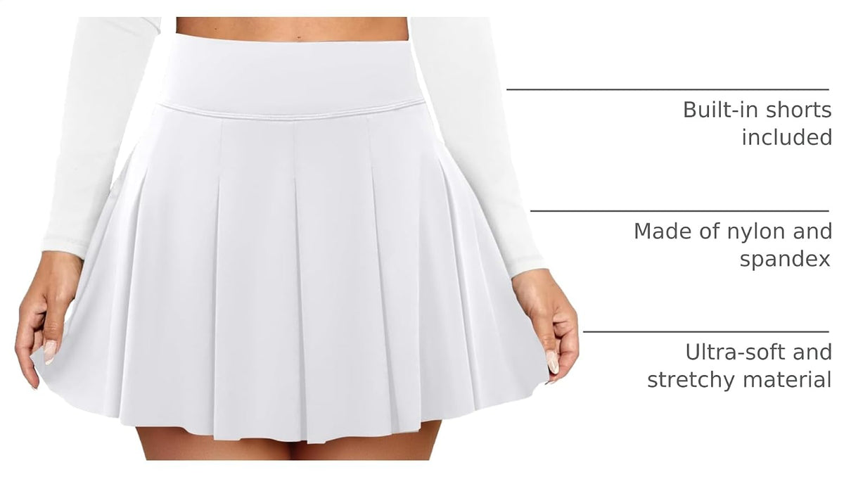 DLOODA Pleated Skirts for Women High Waist Tennis Golf Skirt with Shorts