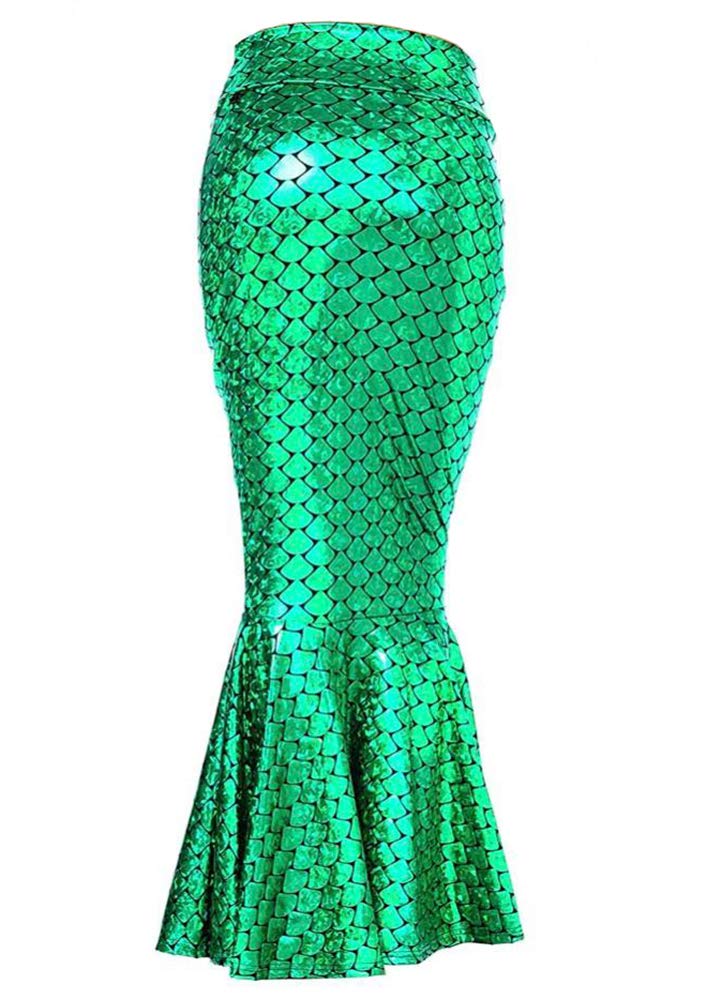 917 - Plus Size Faux Leather Pleated High Waist Maxi Mermaid Skirt