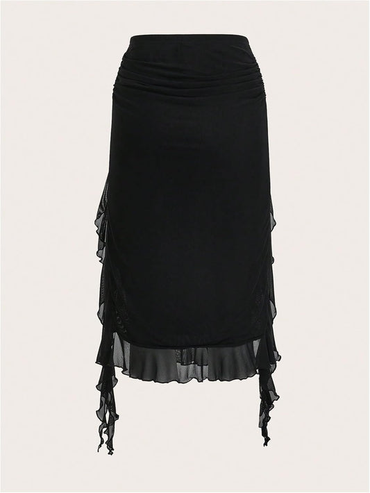 WDIRARA Women's Ruched Mesh Trim Skirts