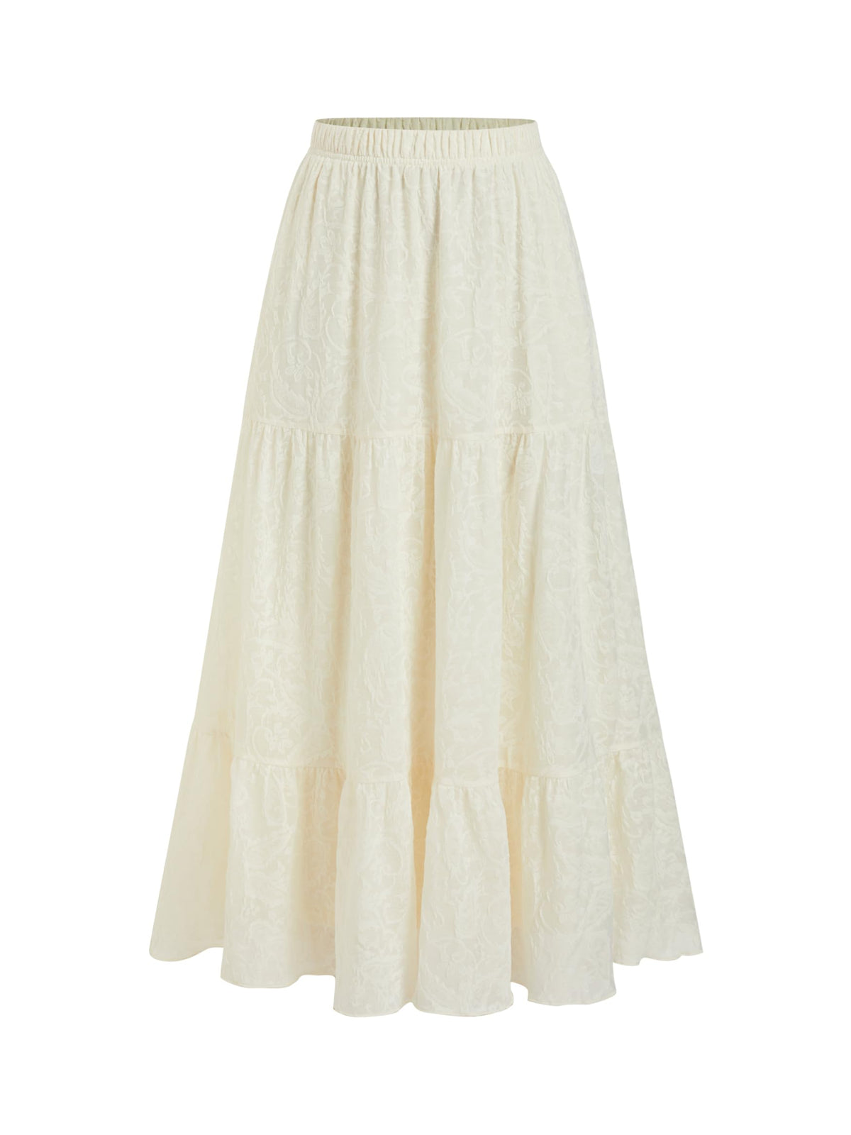 CIDER Long Tiered Mesh Lace Skirts Floral A Line Boho Skirt with Pockets