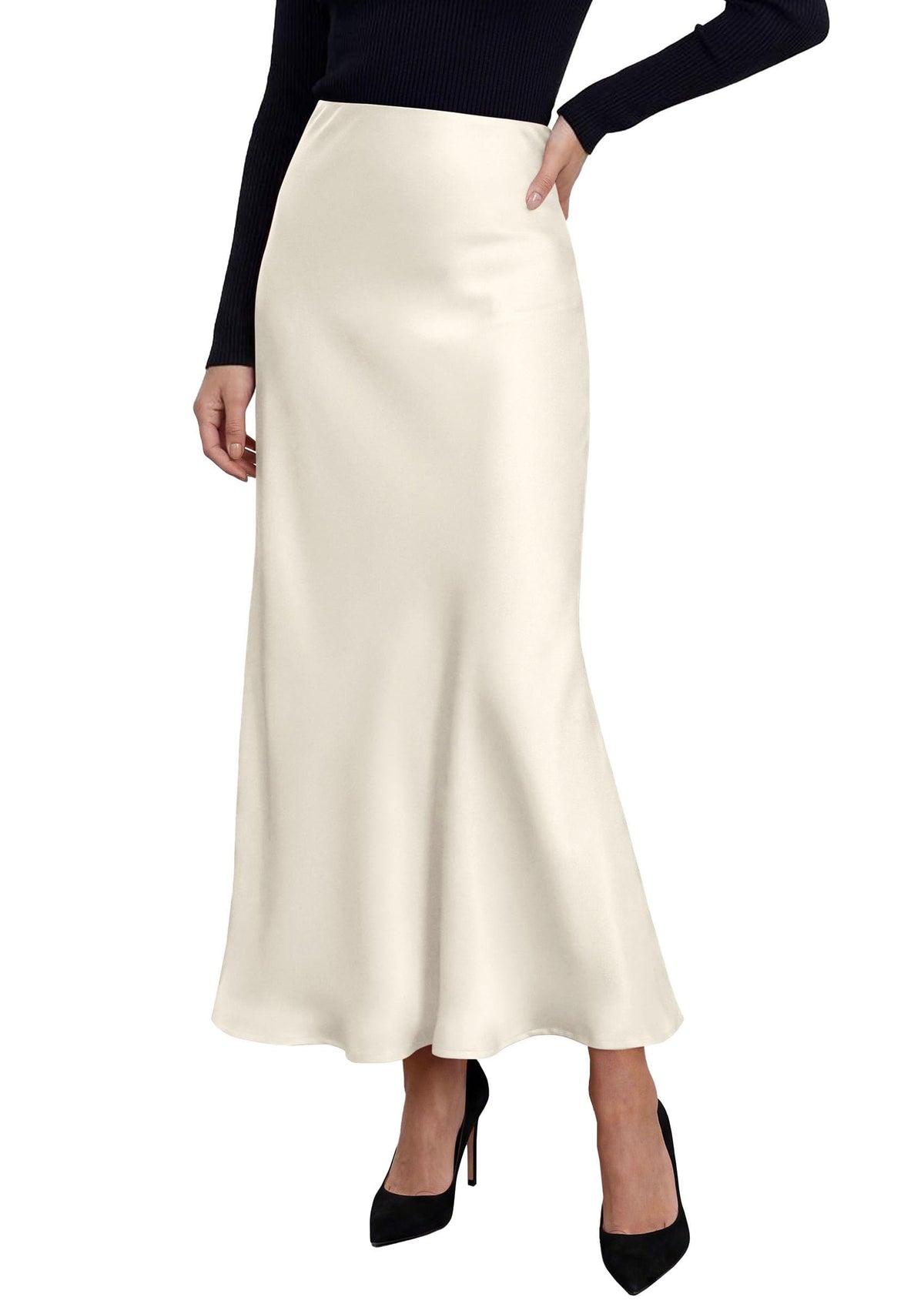 PRETTYGARDEN Women's Silk Satin Maxi Skirts Fall Clothes