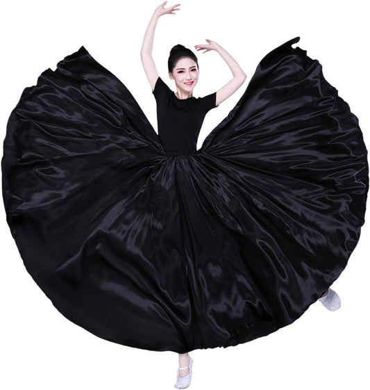 Women Satin Full Circle Ankle Length Swing Long Skirt Belly Dance Costume for Stage Performance