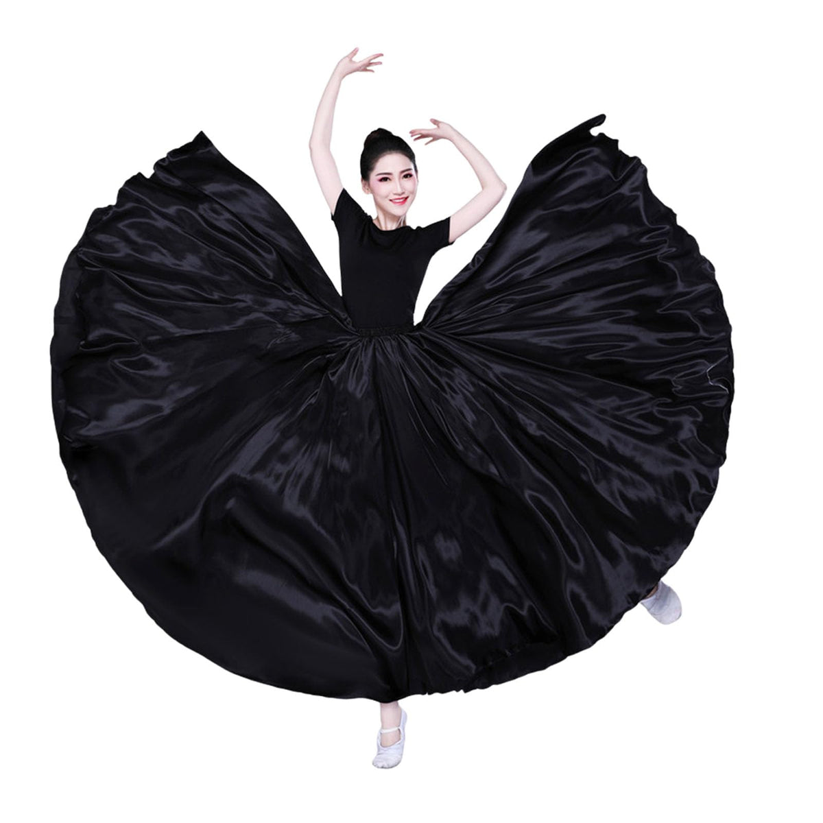 Women Satin Full Circle Ankle Length Swing Long Skirt Belly Dance Costume for Stage Performance