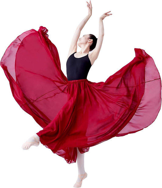 720 Degree Lyrical Dance Skirt for Women, Elastic Waist Long Dance Skirt for Ballet Belly Photography Performance