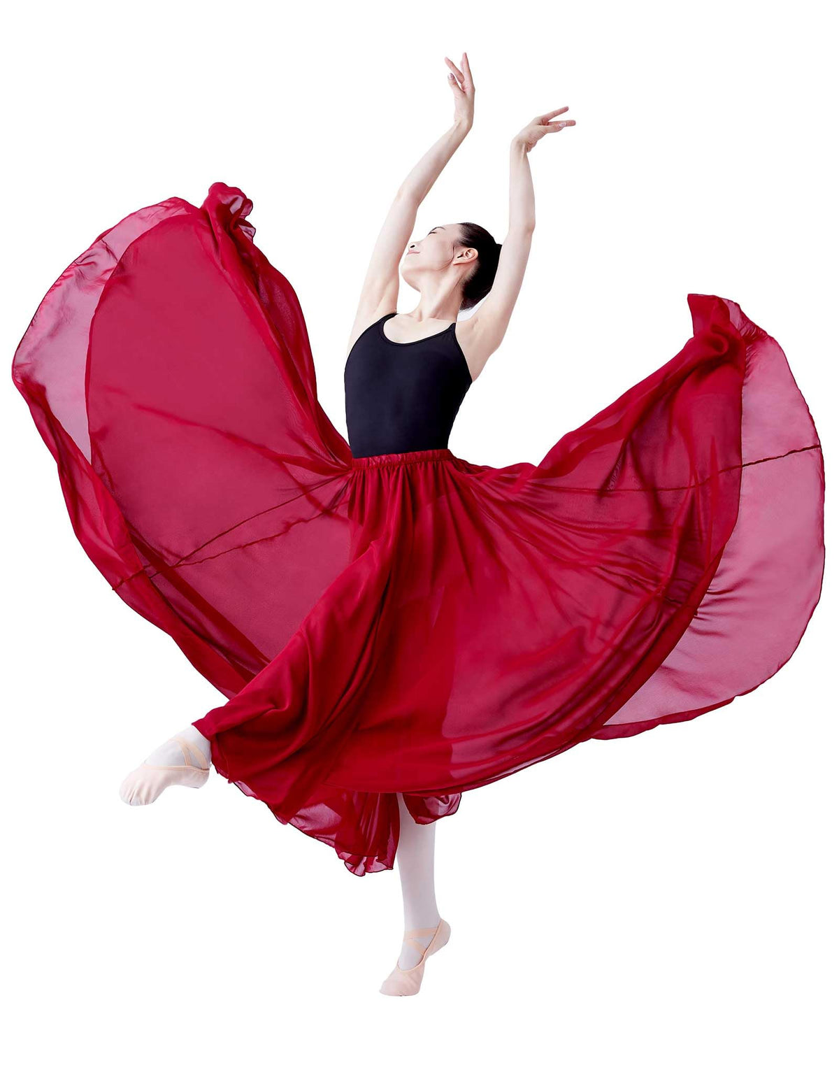 720 Degree Lyrical Dance Skirt for Women, Elastic Waist Long Dance Skirt for Ballet Belly Photography Performance