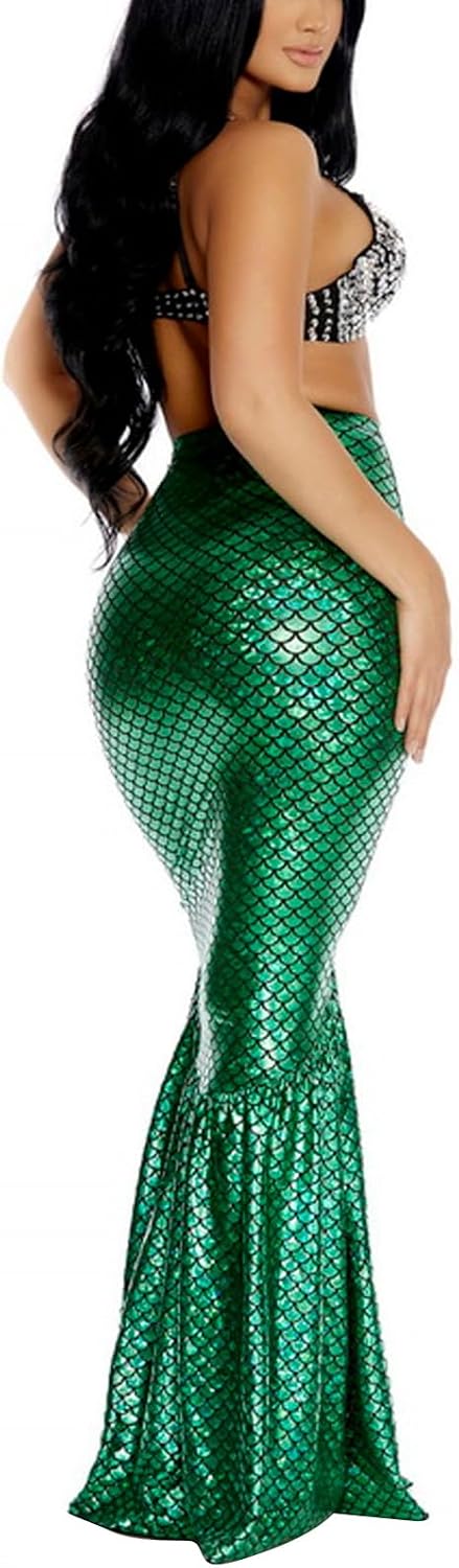 Women's Halloween Mermaid Costume Skirt Sexy High Waisted Fish Tail Skirt Cosplay Fancy Sequins Fishtail Long Skirt