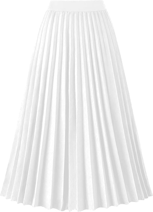 Pleated Midi Skirts for Women High Waist Knee Length Skirt
