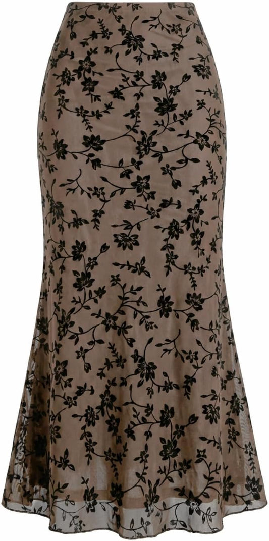LIGHT DOT Women's High Waist Maxi Mermaid Skirt Floral Mesh Casual Long Skirt