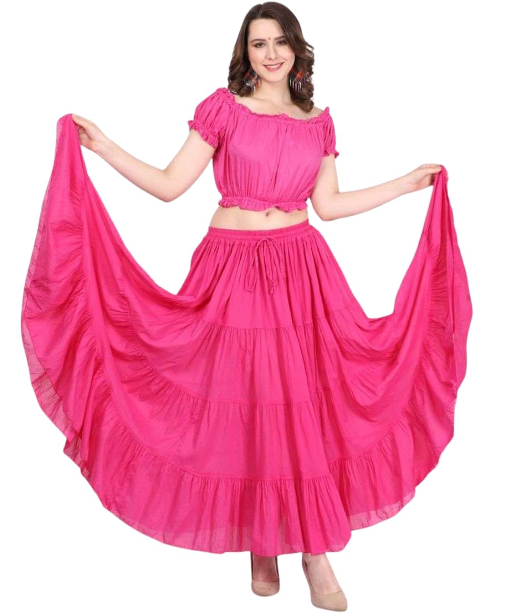Wevez® Women's Plus Size Maxi Skirt Gypsy 25 Yard Long Flowy Solid Color Cotton Renaissance Skirt