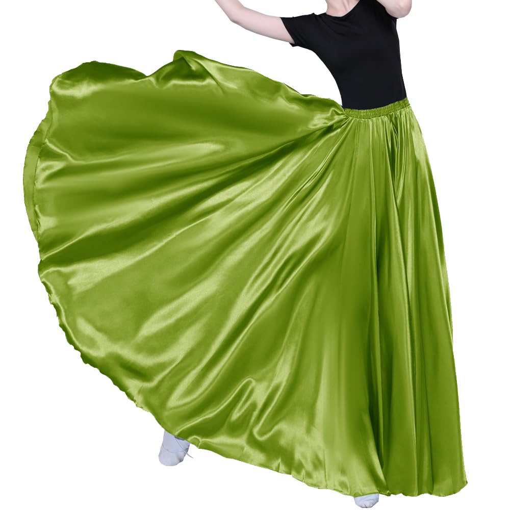 Women Long Tulle Shiny Satin Maxi Flowy Dance Skirt