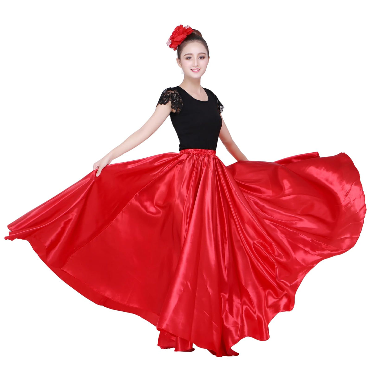Dance Skirts for Women Satin Full Circle Ankle Length Swing Long Skirt Women Maxi Shiny Skirt for Party Costume Belly Dance