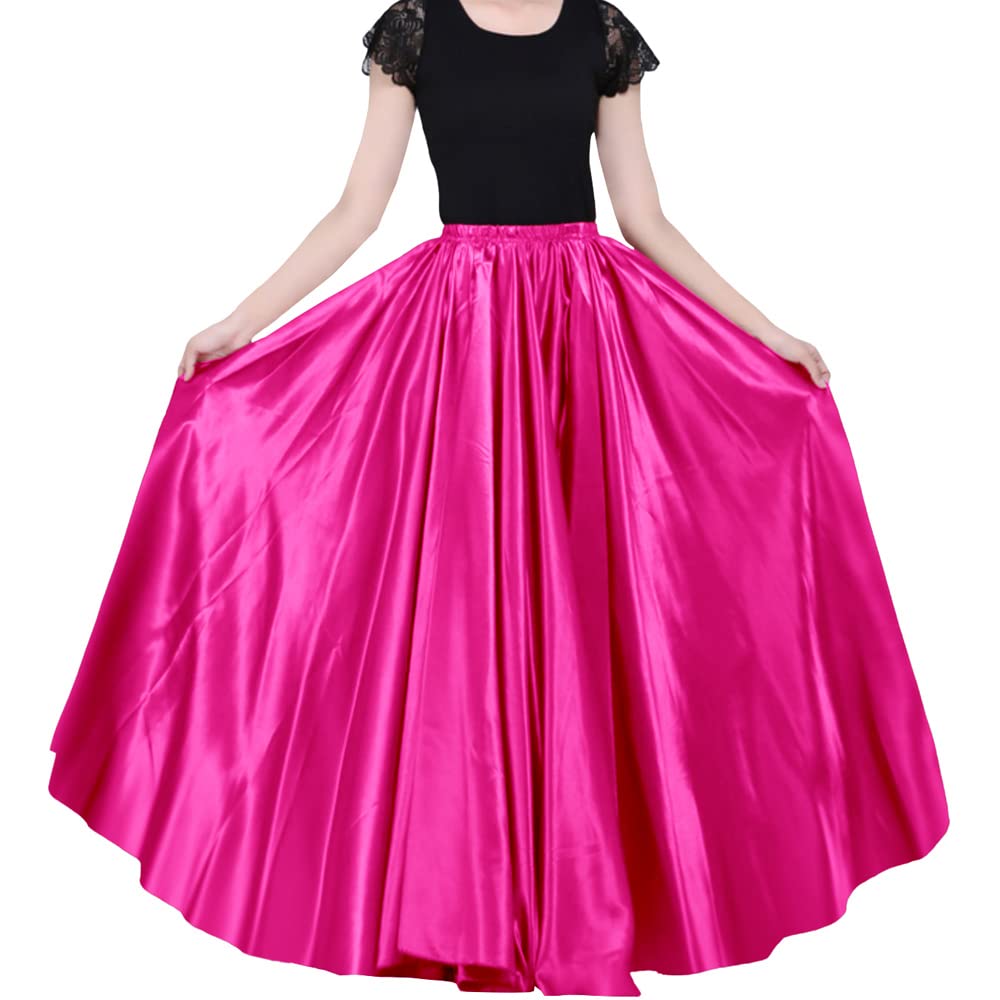 Ladies 90cm Satin Maxi Midi Skirt Long Dress Elastic Waist for Belly Dance Princess Party Cosplay Costume