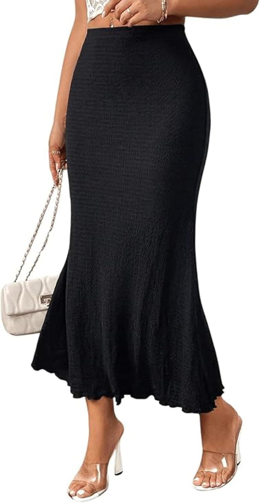 Women's Elastic Mermaid Ribbed Knit High Waisted Sexy Bodycon Midi Long Skirt