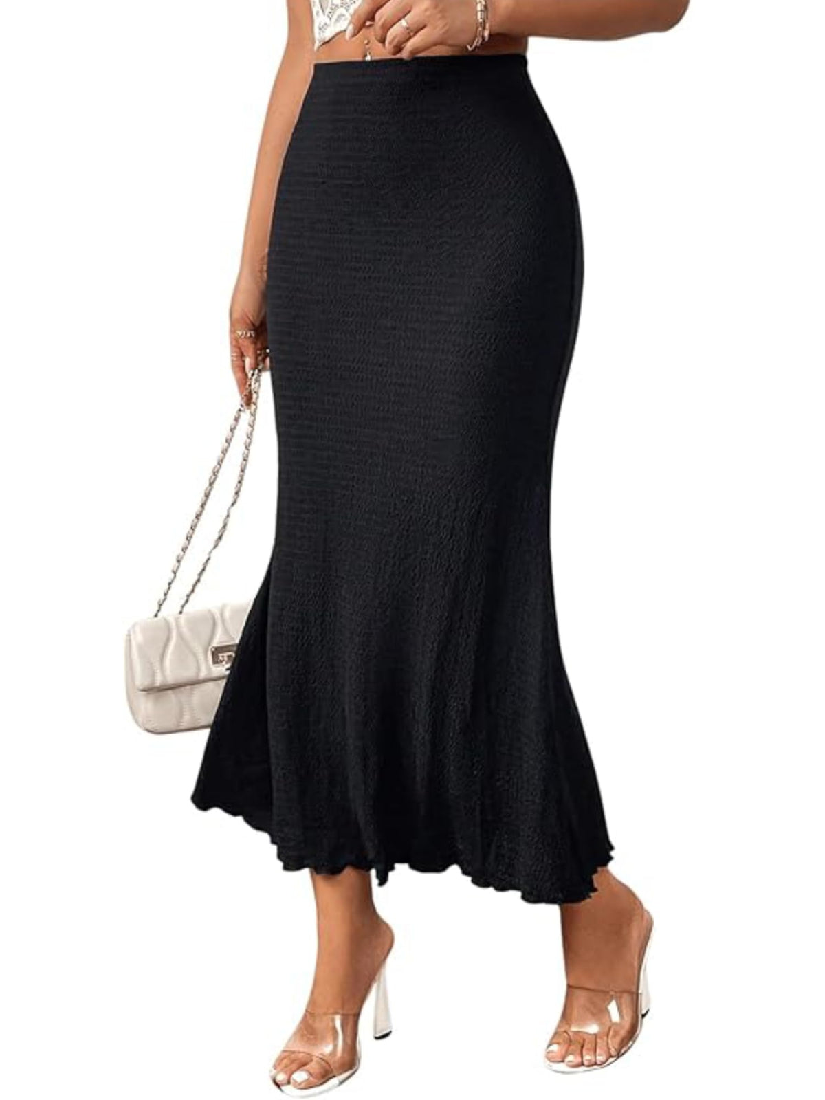 Women's Elastic Mermaid Ribbed Knit High Waisted Sexy Bodycon Midi Long Skirt