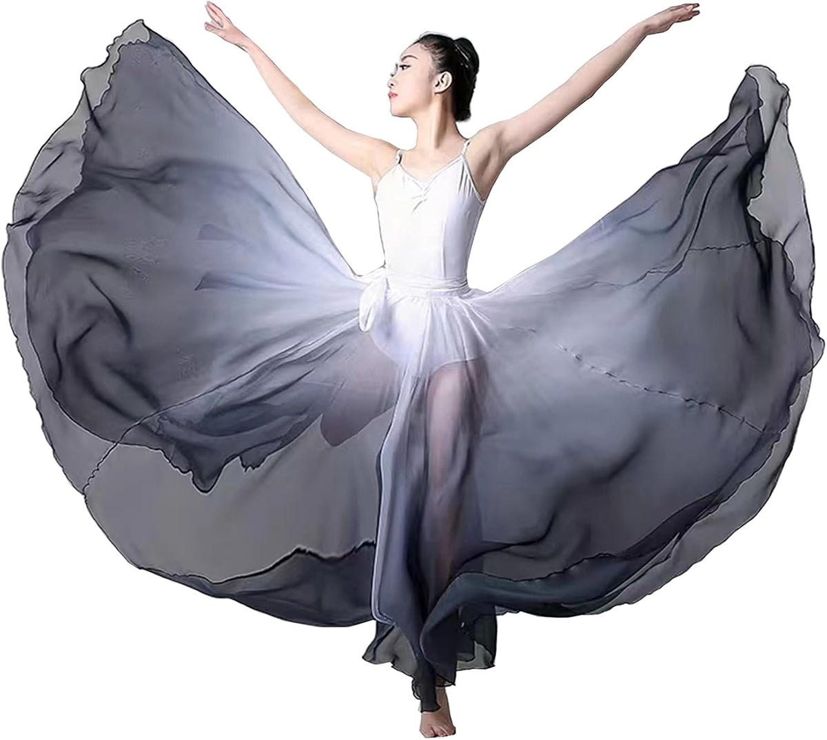 Women's Lyrical Dance Skirt Gradient Color Chiffon Long Swing Sheer Wrap Skirts for Modern Ballet Performance