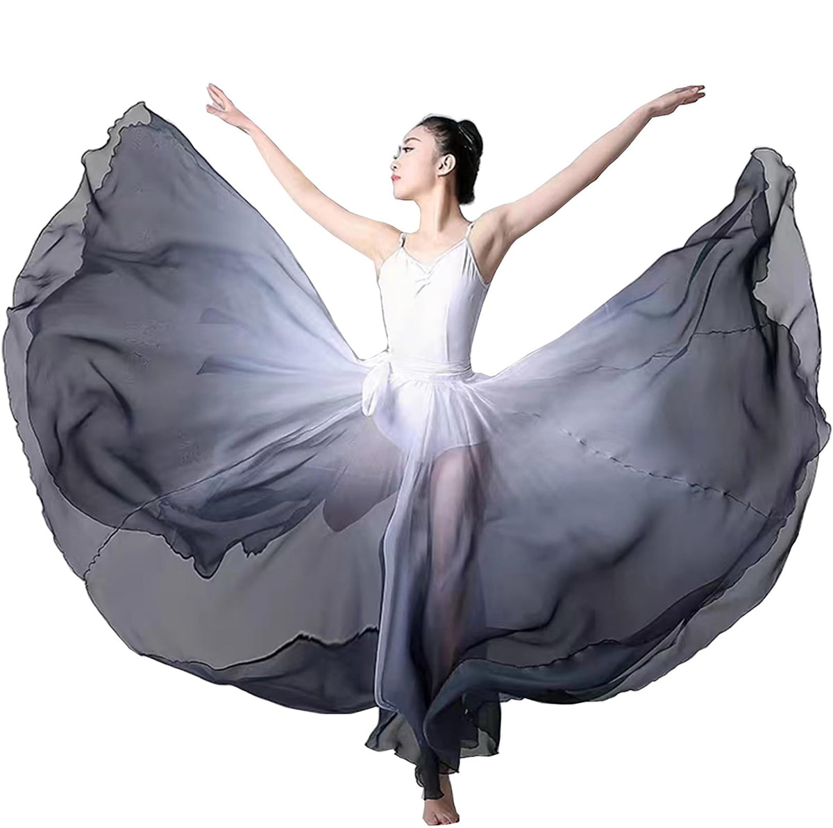 Women's Lyrical Dance Skirt Gradient Color Chiffon Long Swing Sheer Wrap Skirts for Modern Ballet Performance