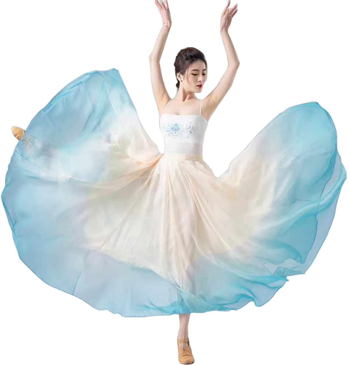 Women's Lyrical Dance Skirt Gradient Color Chiffon Long Swing Sheer Wrap Skirts for Modern Ballet Performance