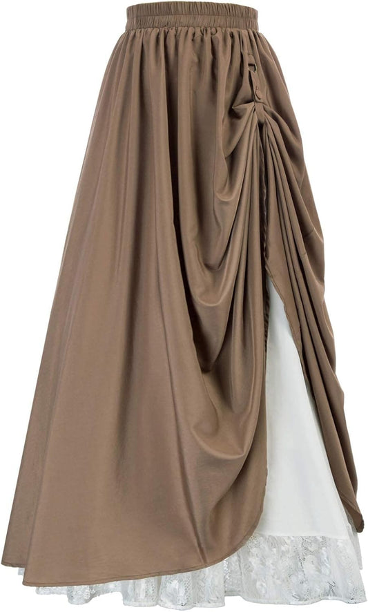 Scarlet Darkness Women Double Layered Medieval Renaissance Fairy Maxi Skirt