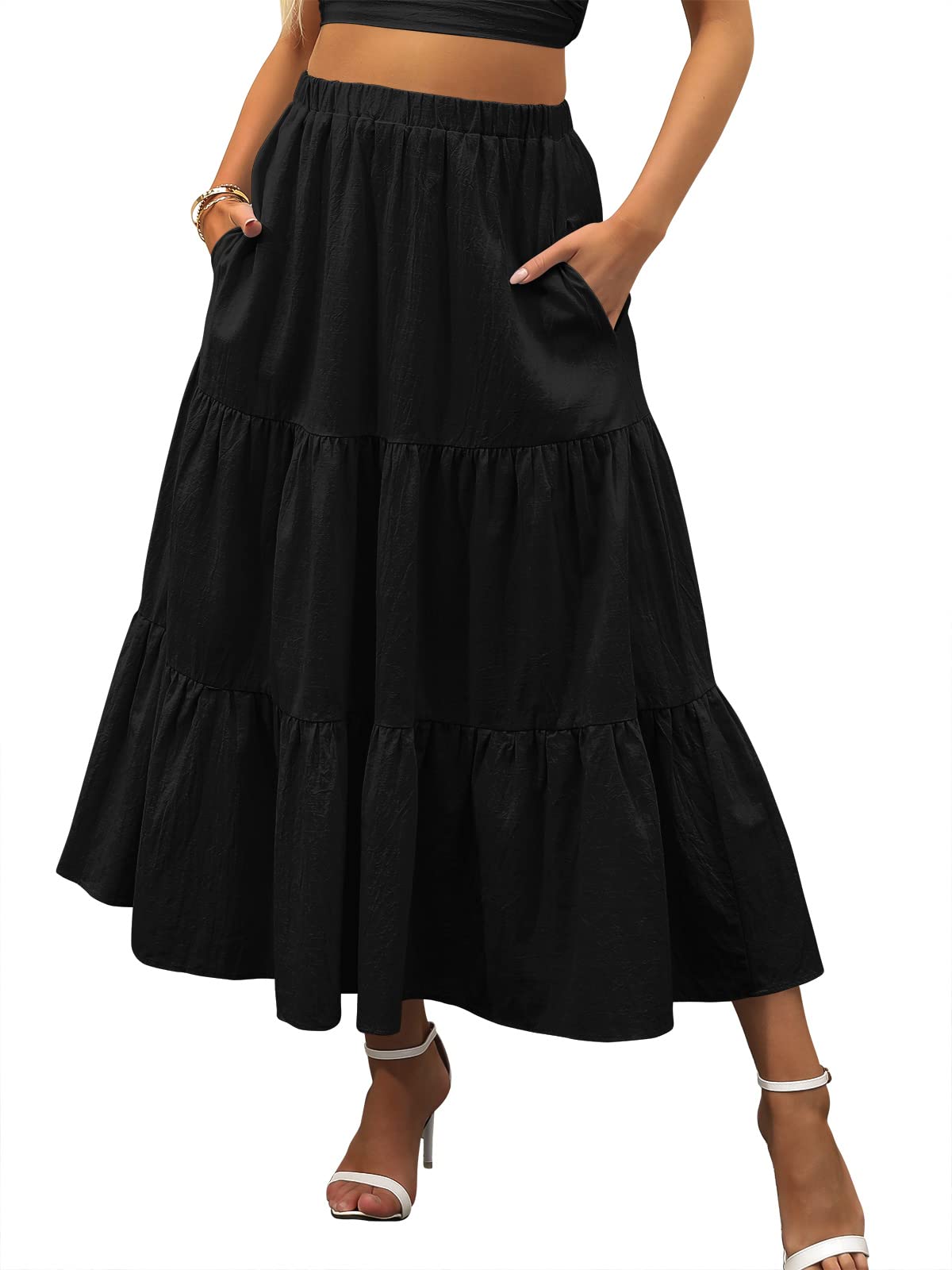 ANRABESS Women’s Summer Flowy Maxi Skirts with Pockets