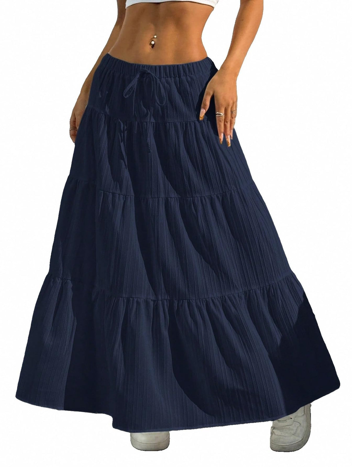 Maxi Skirt for Women Long Boho Flowy Ruffle Elastic High Waist