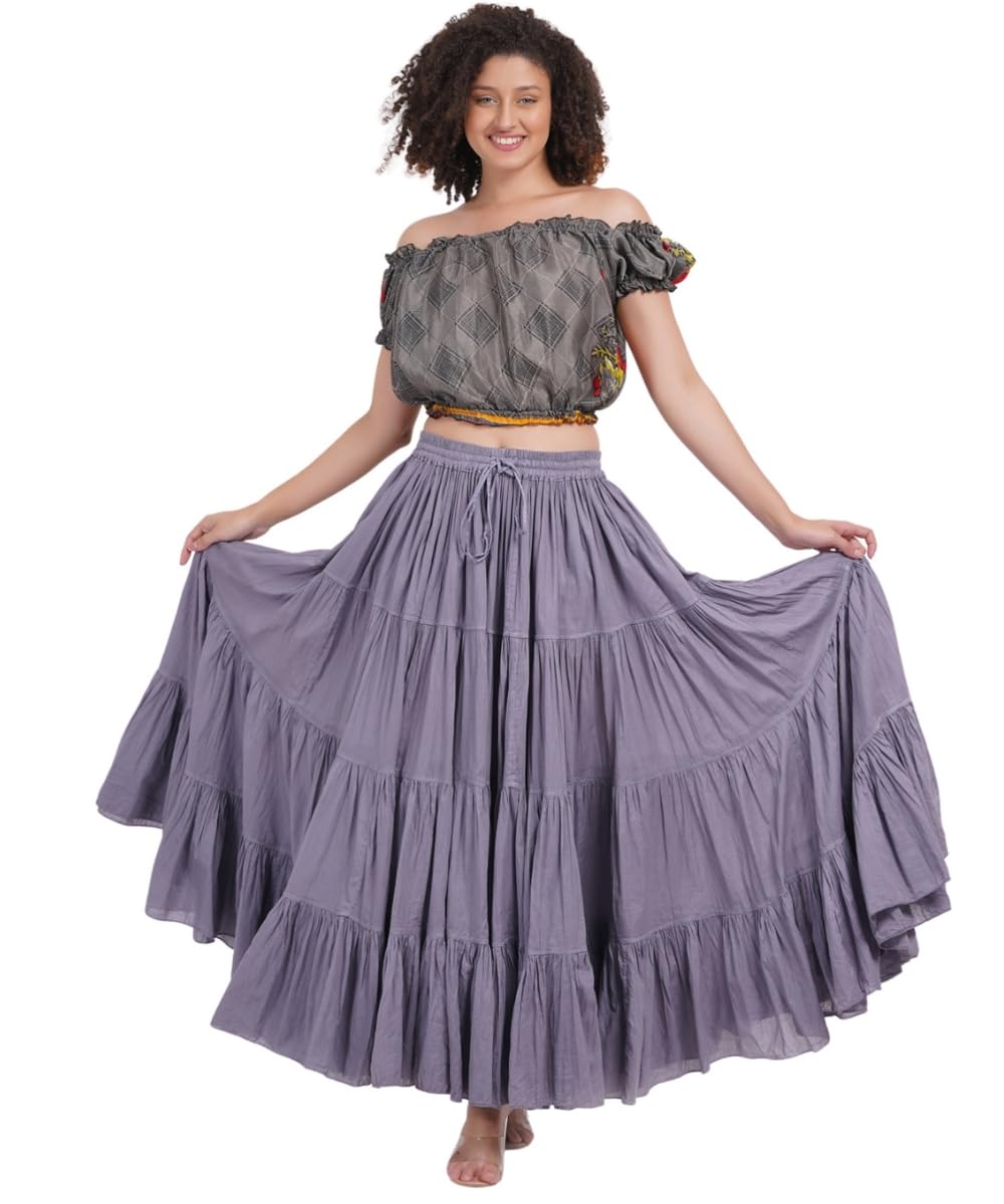 Wevez® Women's Plus Size Maxi Skirt Gypsy 25 Yard Long Flowy Solid Color Cotton Renaissance Skirt