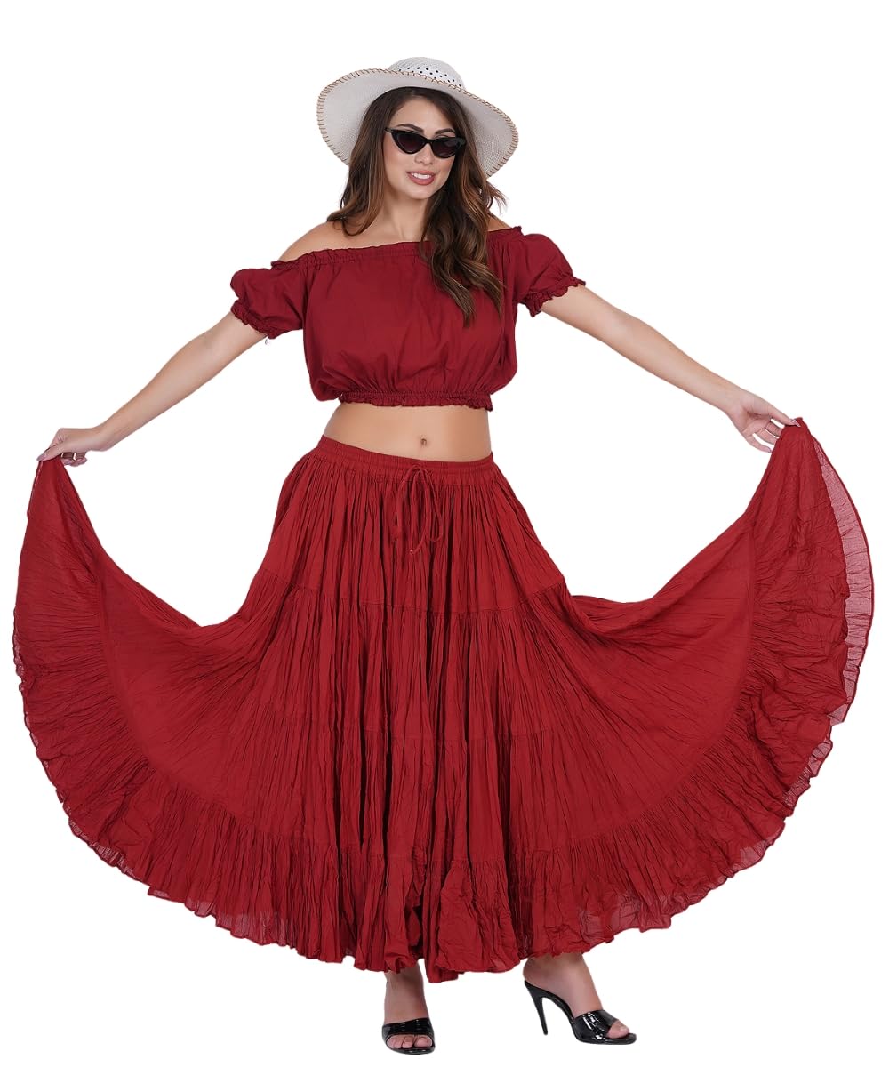 Wevez® Women's Plus Size Maxi Skirt Gypsy 25 Yard Long Flowy Solid Color Cotton Renaissance Skirt