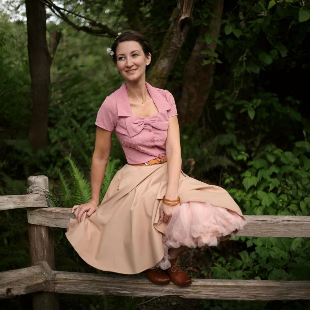 Tatyana Delilah Circle Skirt, Cotton Blend, Vintage Style with Patch Pockets, Full Circle Design, Camel or Red, XS-4X