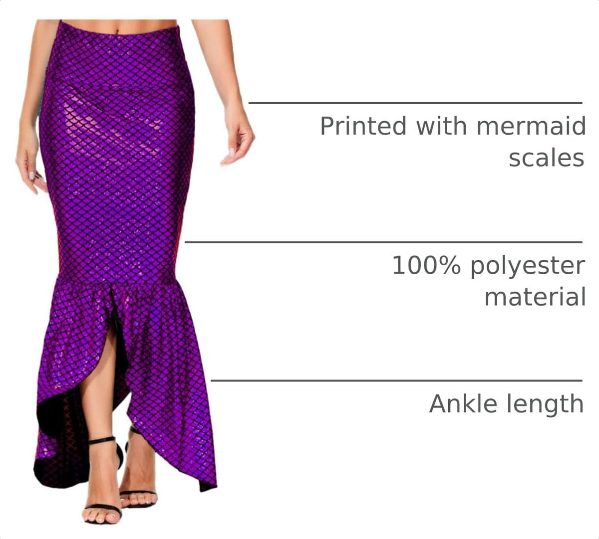 AOBUTE Women Mermaid Costume Skirt Shiny Maxi Fish Skirts Halloween Cosplay Outfits