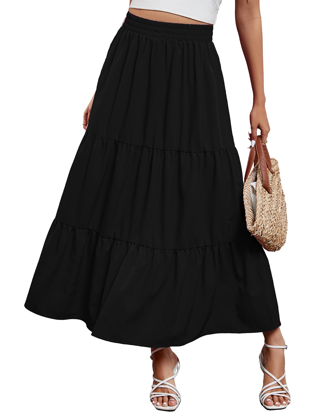 Arolina Maxi Skirts for Women Summer Boho Flowy Tiered Long Beach Skirt