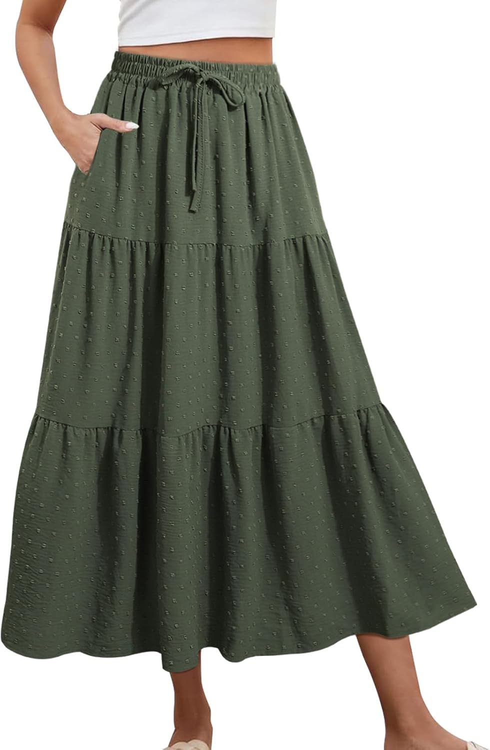 SEAFORM Women's Polka Dot Midi Skirt Flowy High Waisted Casual Skirts